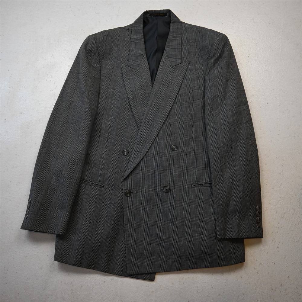 Vtg 90s Double Breasted 40R Gray Wool Mens Blazer Suit Jacket‎ Sport Coat